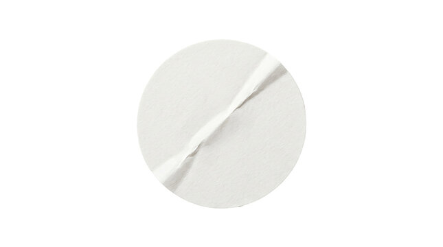 White circular paper sticker label with a creased fold texture showing realistic details isolated for graphic design on transparent background