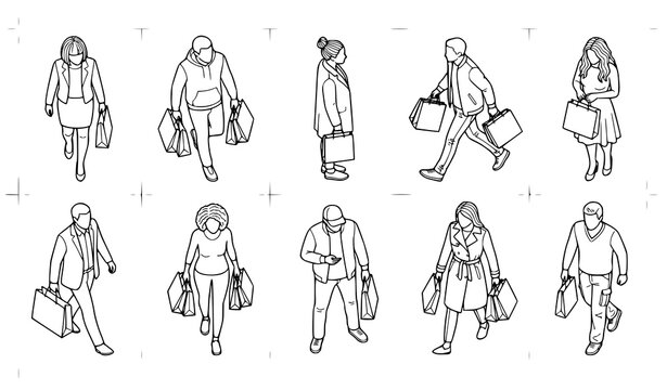 Top View People Holding Shopping Bags Walking Standing CAD Vector