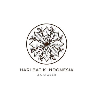 Minimalist Hari Batik Indonesia Logo Template - Batik Mandala Flower Circle - National Batik Day 2 October
