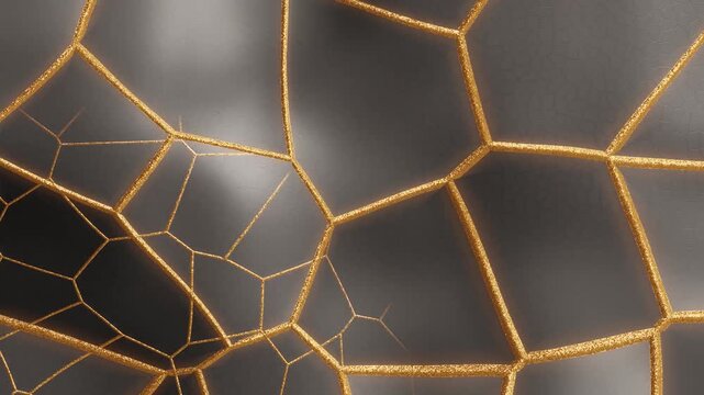 Kintsugi Gold Lacquer Repair Seams on Ceramic With Circling Burnish Glint, Seamless Loop in deep grey tones