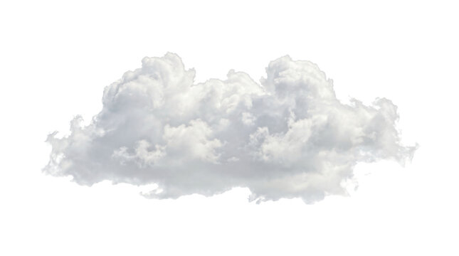 Fluffy white cumulus cloud floating in the bright blue sky captured with soft natural lighting and high detail on transparent background