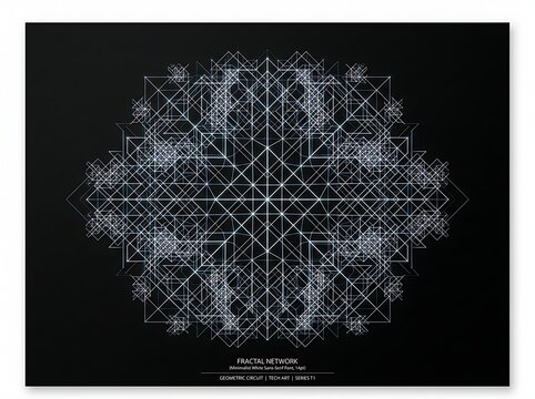Complex fractal network grid design on a black background