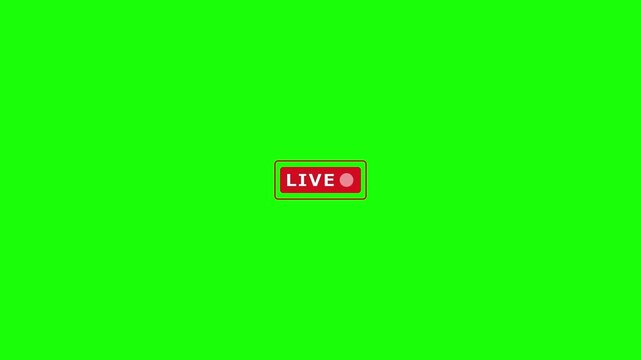 Animated red button live streaming broadcast suitable for TV Shows, and social Live with Green background.