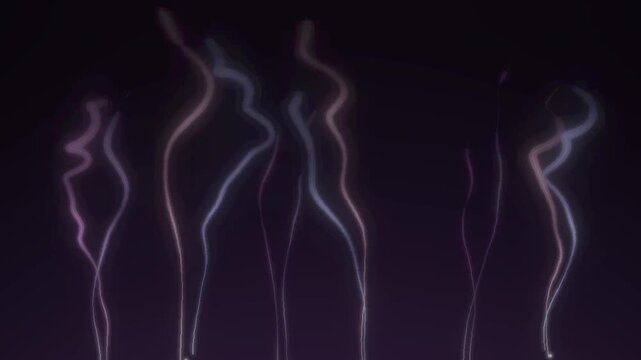 Thin smoke trails rising and spiraling wisps abstract dark background seamless loop in calm violet tones