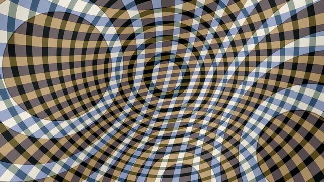 Warped Check Lattice Rolling Through a Circle Inversion, Retro Op Art Geometric Motion Background Seamless Loop in vibrant bone tones