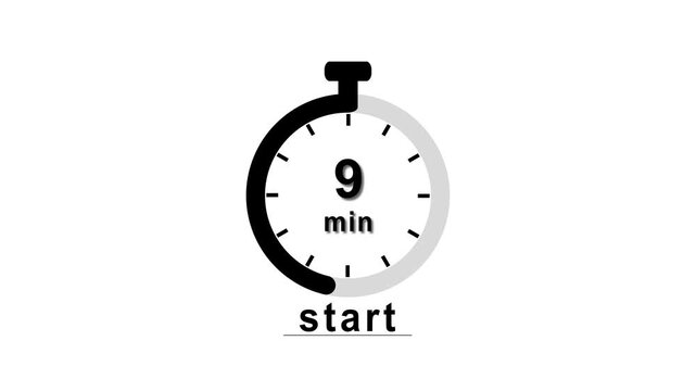Abstract clock icon animation. 9 minute timer symbol, isolated on black background, and creating a stunning 4k video.
