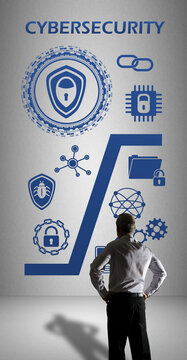 Cybersecurity concept watched by a businessman