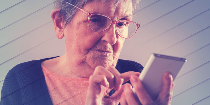Senior woman and new technologies, geometric pattern