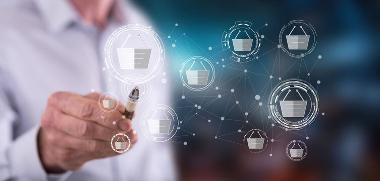 Man touching an e-commerce concept