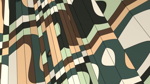 Uneven Wedge Panels Breathing In Width Across A Flat Color Block Mosaic Geometric Background Seamless Loop in subtle olive tones