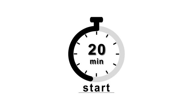 Abstract clock icon animation. 20 minute timer symbol, isolated on black background, and creating a stunning 4k video.