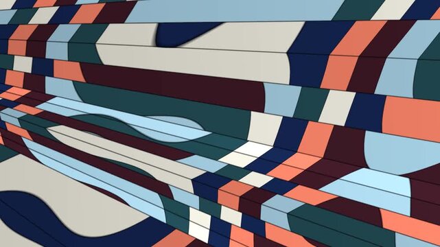 Uneven Wedge Panels Breathing In Width Across A Flat Color Block Mosaic Geometric Background Seamless Loop in rich cobalt tones