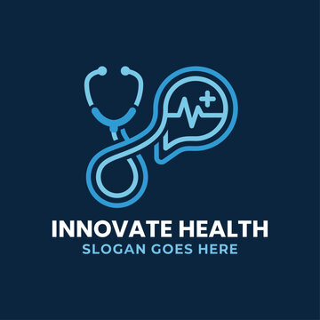 This logo concept captures the essence of healthcare innovation, featuring a stethoscope and pulse line to symbolize the integration of technology in modern health solutions.