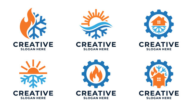 This versatile logo collection features unique designs reflecting themes of fire and ice, nature's elements, and home services, ideal for creative branding solutions.
