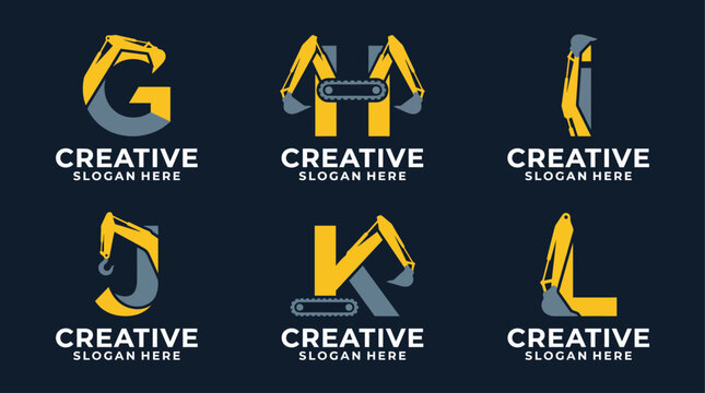 An innovative logo mockup design for a construction company, featuring letters built from construction elements like excavators, perfectly showcasing creativity in branding.