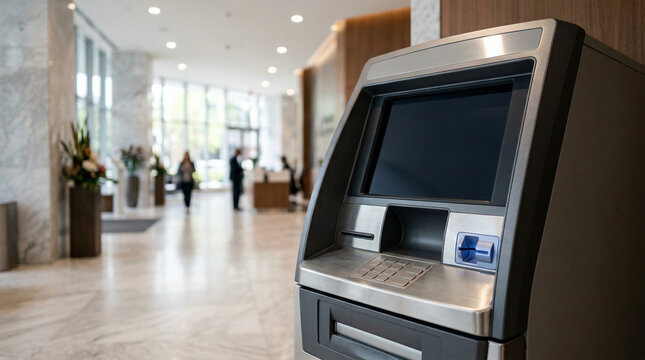 ATM Machine in Modern Bank Lobby