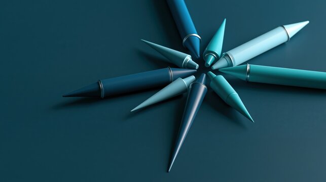 Radial arrangement of slim blue markers forming a clean compass of abstract tax planning with a modern graphic look and an uncluttered frame