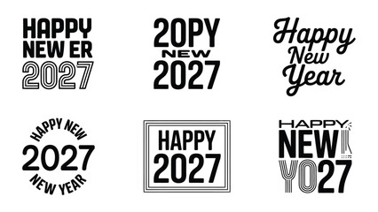 Obraz premium Set of black and white happy new year 2027 typographic design labels and holiday greeting cards