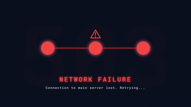 Network connection status, Dots with warning sign on a dark background, Technology and communication error, symbolizing network failure and disconnection
