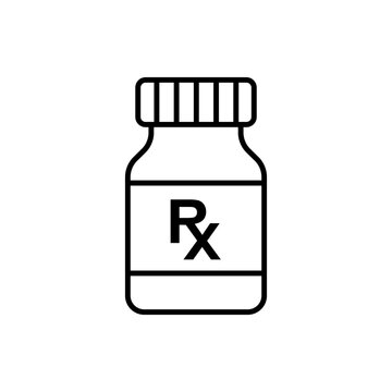 Prescription medicine bottle icon with rx symbol, medical pharmaceutical vector illustration