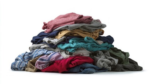 Vibrant stack of clothes on white background. Artificial intelligence image