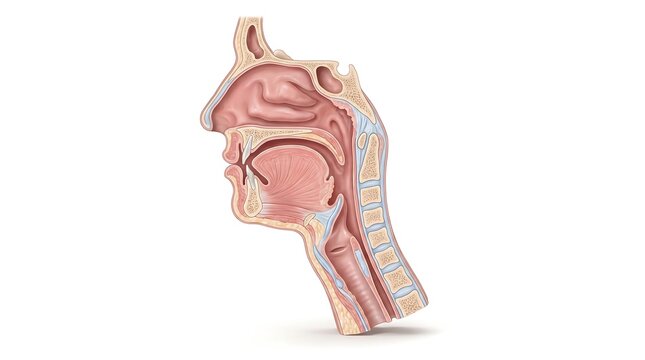 Sagittal cross section of human head and neck showing upper respiratory tract