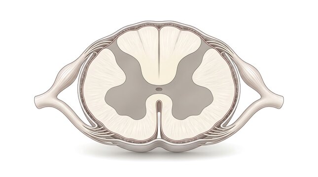 Cross section of human spinal cord anatomical structure illustration with human body