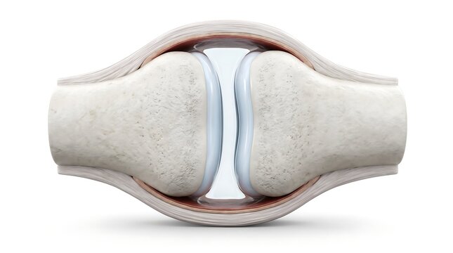 3D scientific illustration of a human synovial joint anatomy cross section