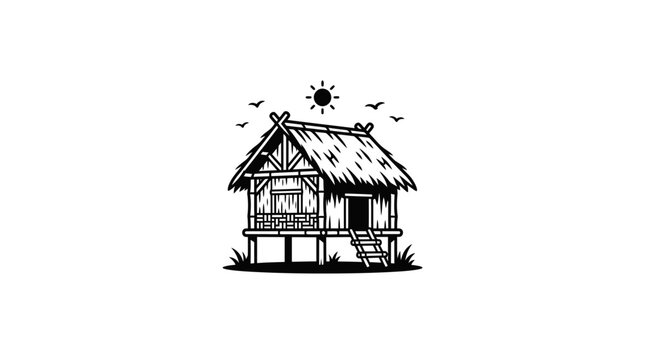 Tropical island hut vacation house illustration.