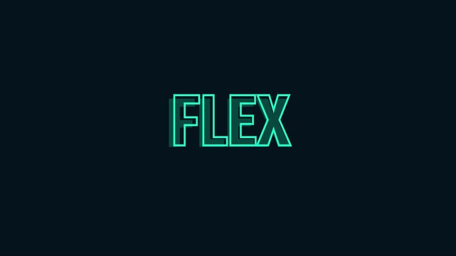 Modern flex typography motion animation with glitch effect and neon cyan text 4k