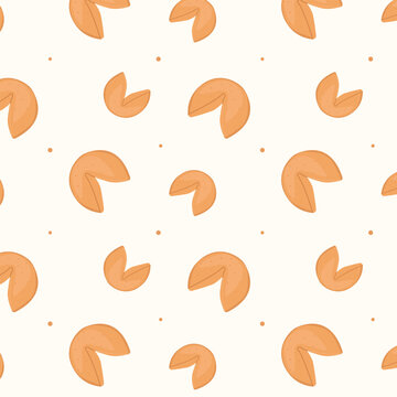 Chinese fortune cookies seamless pattern sweet bakery pattern light beige background