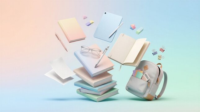 Creative Arrangement Of School Supplies Against Soft Gradient Background For Learning Essentials