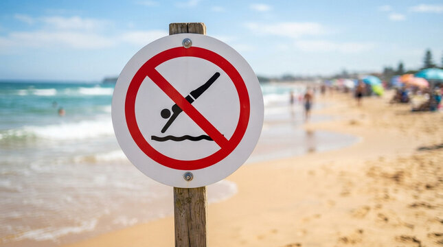 No Diving Sign on Sunny Beach
