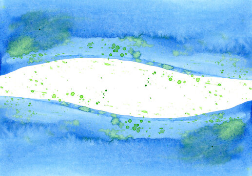 Blue watercolor background provides white copy space for design