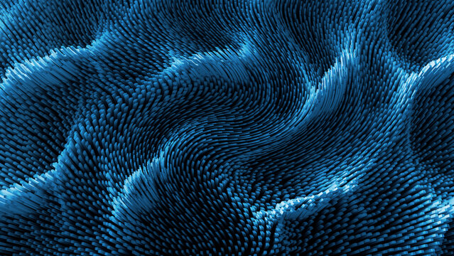 Blue digital 3d rendering shows a hypnotic liquid vortex pattern