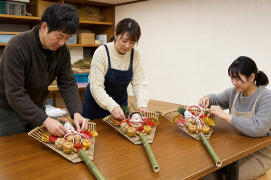 Japanese Volunteers Prepare Tori No Ichi Festival Lucky Rakes