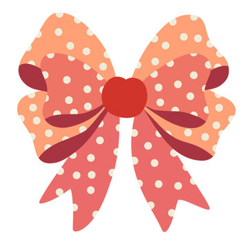 Cute orange and peach polka dot ribbon bow with red center knot
