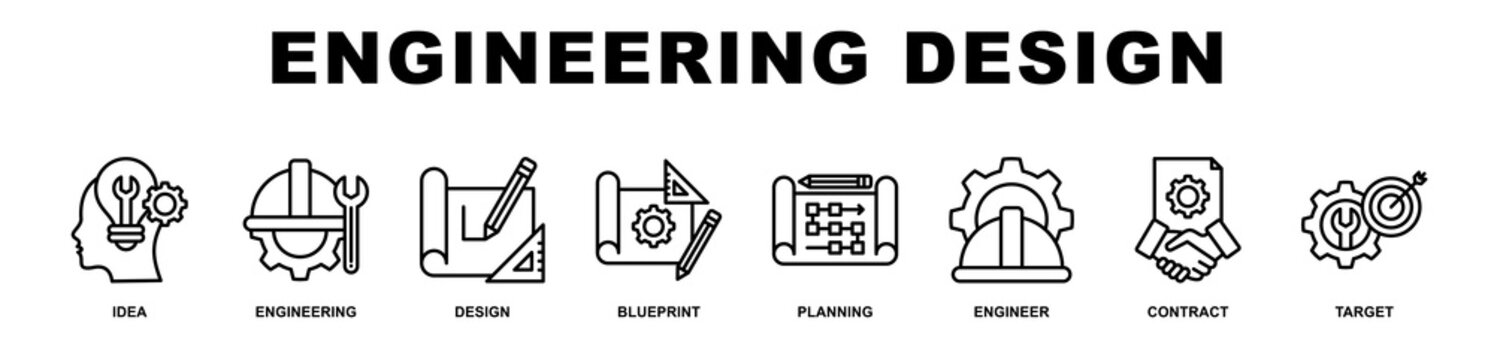 Engineering Design banner web icons set vector illustration outline style.