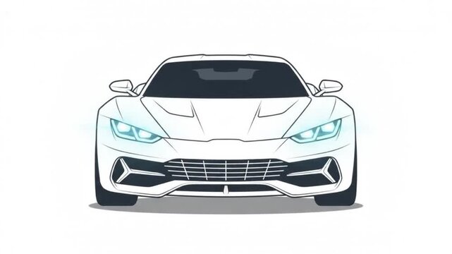 Minimalist Futuristic Supercar Front View Headlight Illumination Motion Graphics