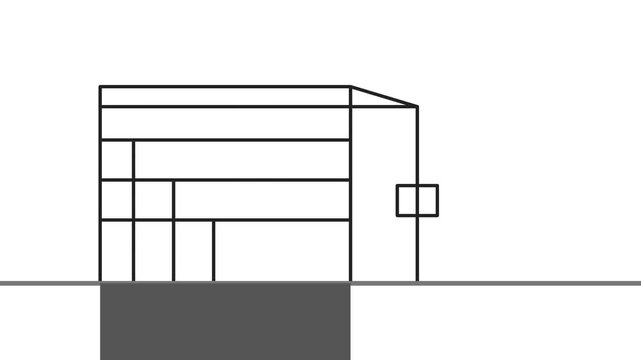 Minimalist architectural structure design featuring clean black lines for a professional motion graphic footage animation project on white background surface