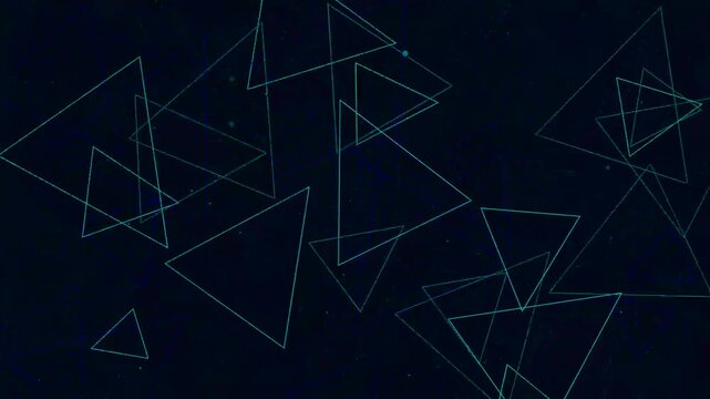 Abstract background with glowing teal and blue geometric triangles moving across a dark digital space.
