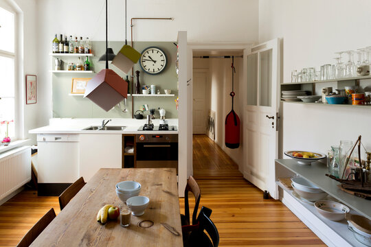 Large kitchen of flat in an old building