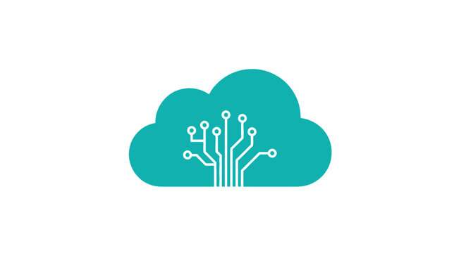 Teal cloud computing icon with circuit board design