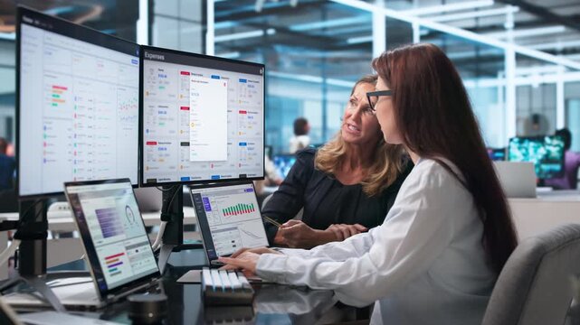 Woman Reviews Travel Expenses On Laptop