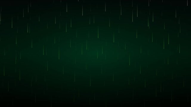 Abstract Digital Rain Effect With Falling Green Dashed Lines On A Dark Background Loop