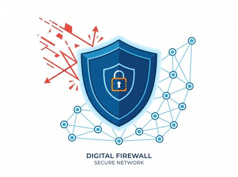 Digital shield protecting a network connection from cyber threats and data attacks.
