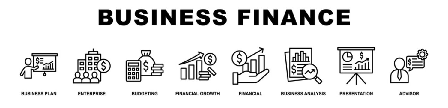 Business Finance banner web icons set vector illustration outline style.