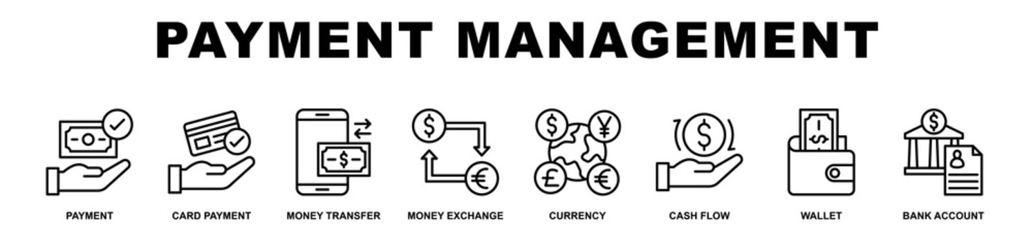 Payment Management banner web icons set vector illustration outline style.