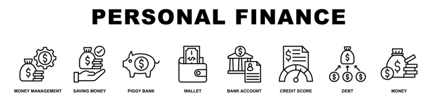 Personal Finance banner web icons set vector illustration outline style.