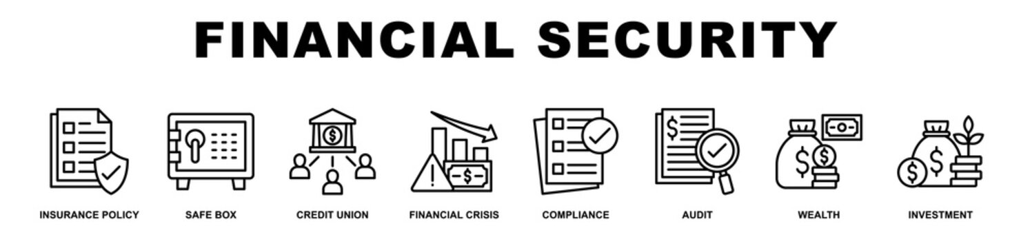 Financial Security banner web icons set vector illustration outline style.